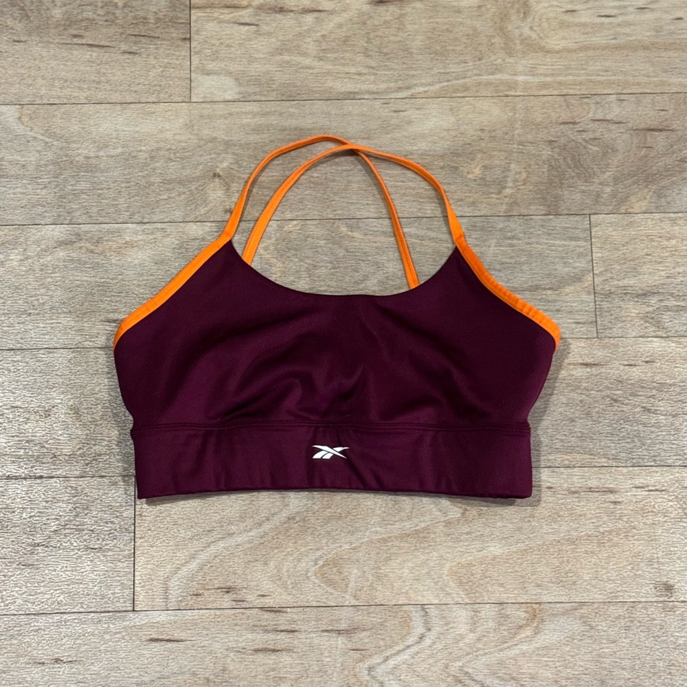 Reebok Women's Maroon Sports Bra with Orange Trim
